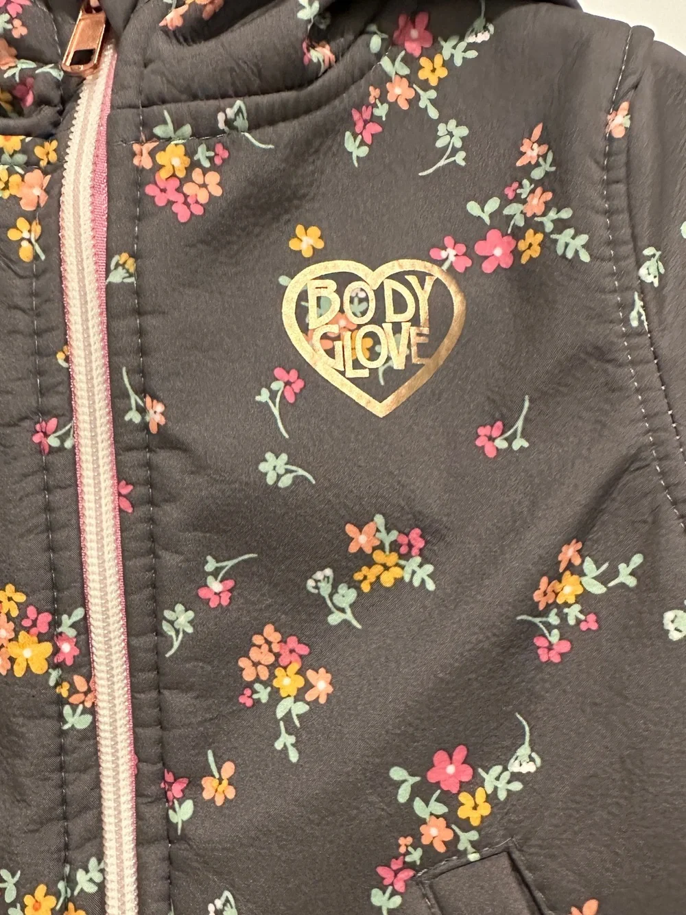 Body Glove Baby Girls' Charcoal Floral Hooded Jacket